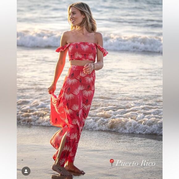 Lulus Trancoso Coral Floral Print Two-Piece Maxi Dress Size Large Tropical Pink - Picture 6 of 16